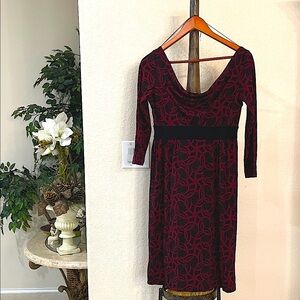 ✨ NWT LONDON TIMES Chic Black & Red 3/4 Sleeve Dress Size:8 cowl neck